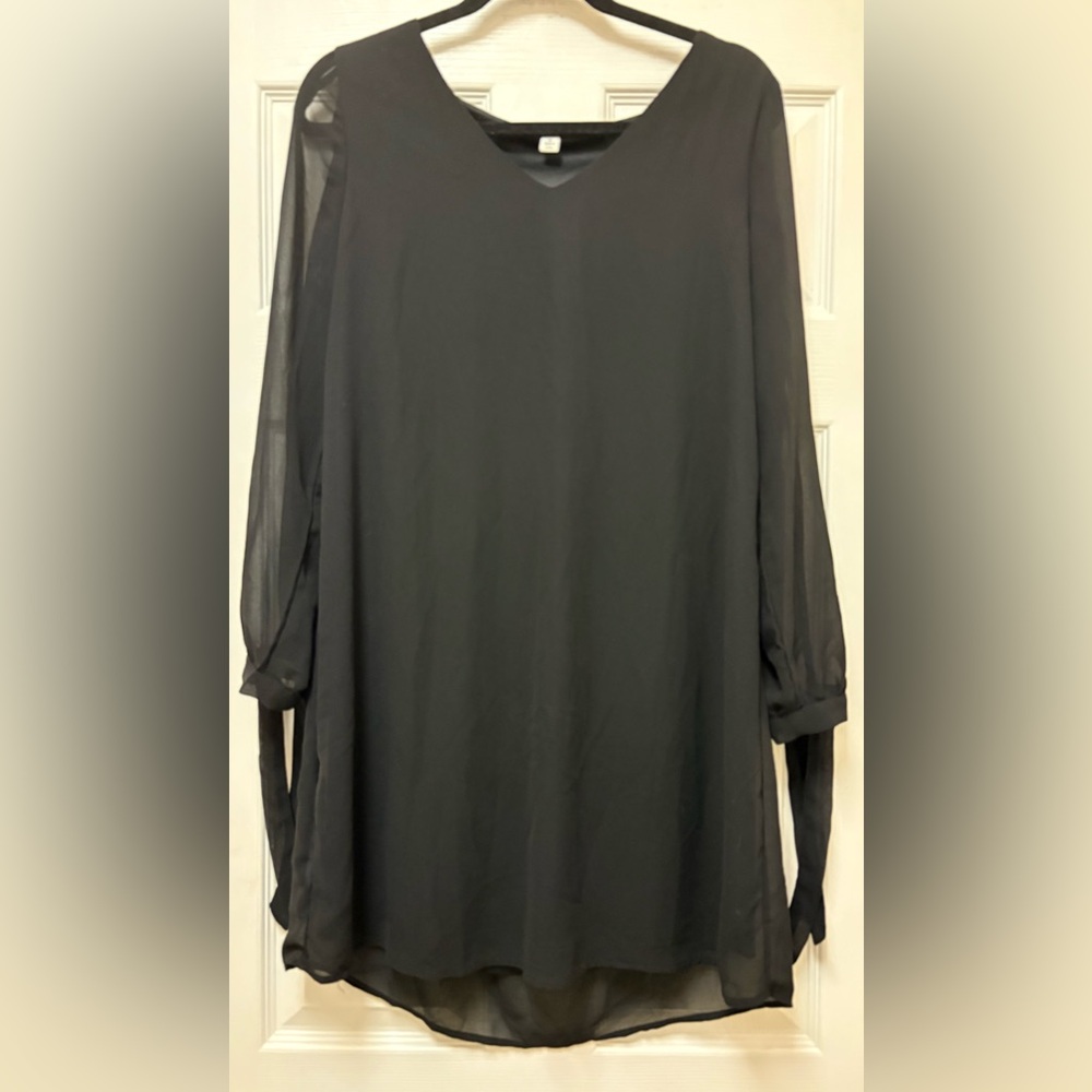 Krazy Kat Elegant Black Dress with Sheer, Peekaboo Sleeves